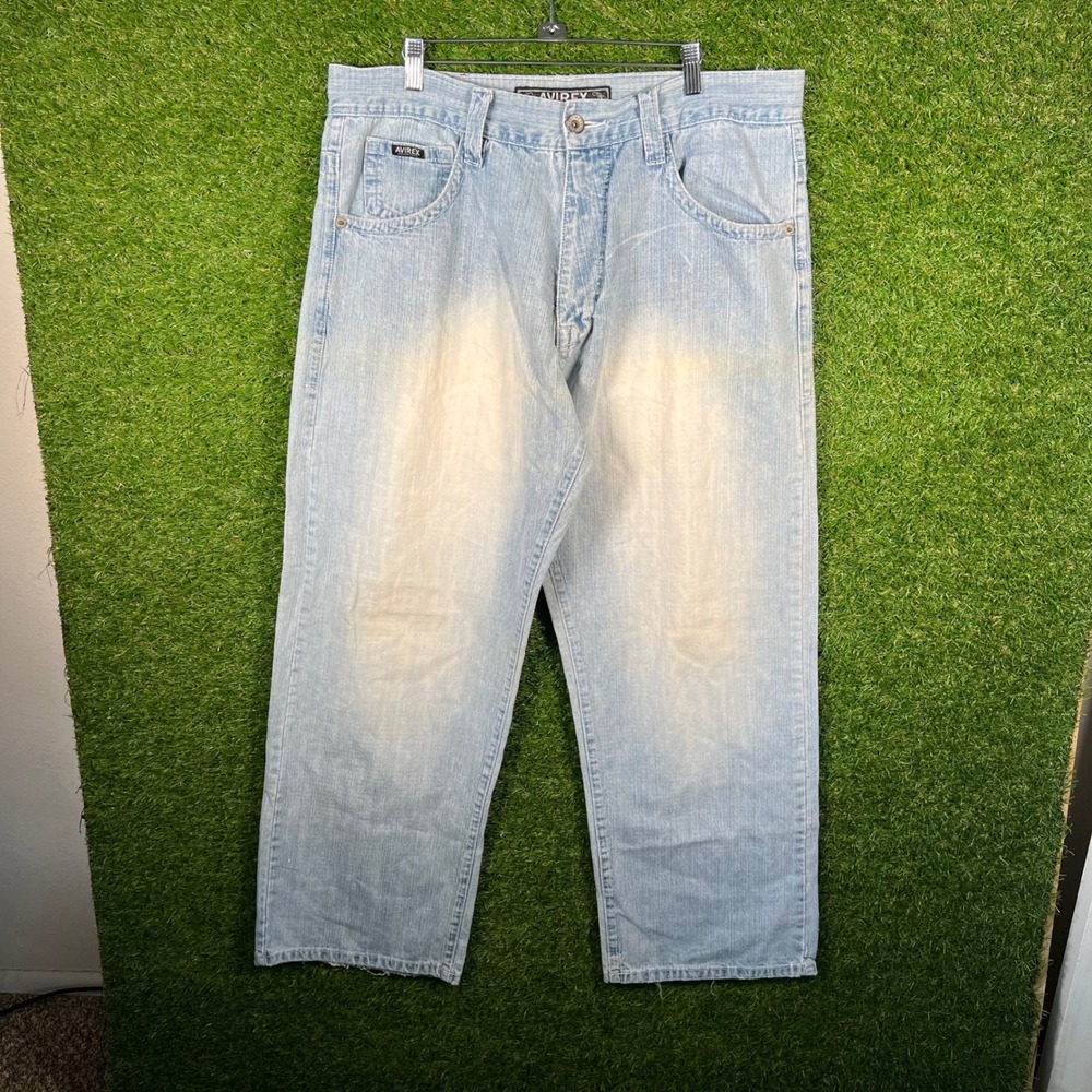 Avirex Superior Grade Baggy Jeans Mens 38x34 Light Wash Y2K Wide Leg Denim